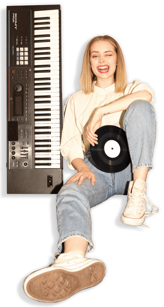Jasmine with keyboard and vinyl record